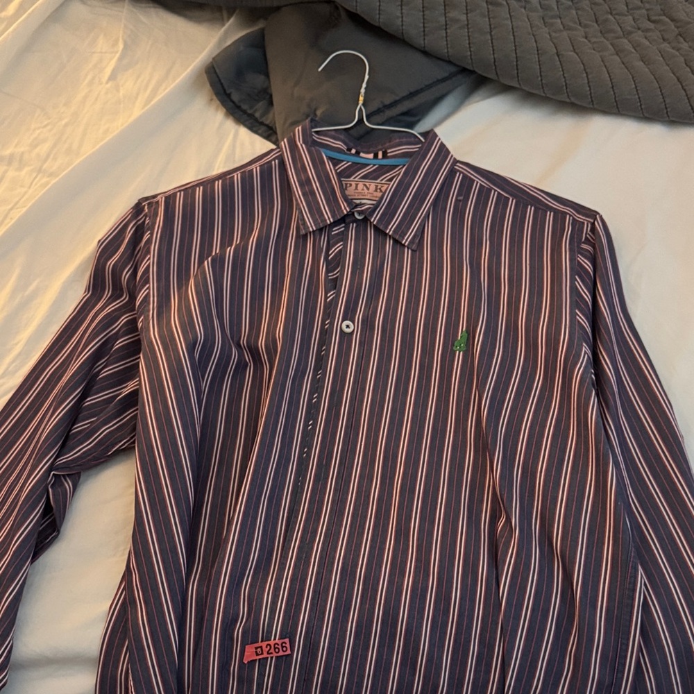 PINK Victoria's Secret Navy and Pink Striped Men's Shirt